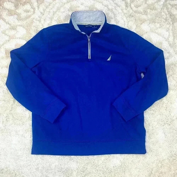 NAUTICA 1/4 Quarter Zip Cotton Blend Jumper Sweatshirt Mens Size L - Picture 1 of 10
